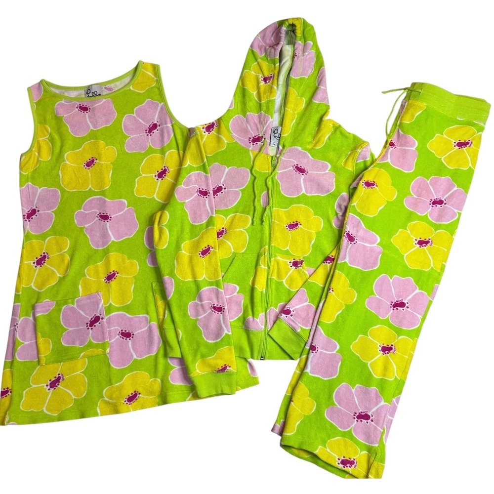VTG Lilly Pulitzer 3pc Terry Cloth Set Dress Hoodie Pants Y2K NWOT Small Medium
